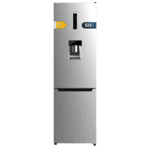 Bolero CoolMarket Combi 322 WD Inox E Frigorífico combi inox, 185,5cm de alto y 59,5 cm de ancho, con 322 litros de capacidad, compresor Inverter Plus, Total No Frost, dispensador de agua, clase energética D y con sistema Multi Air Flow. Además, cuenta con el modo Fast Cooling.